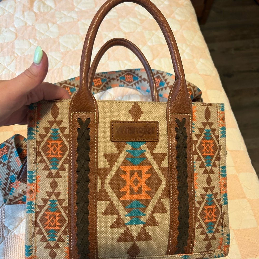 Wrangler Tan and Blue Patterned Tote Bag